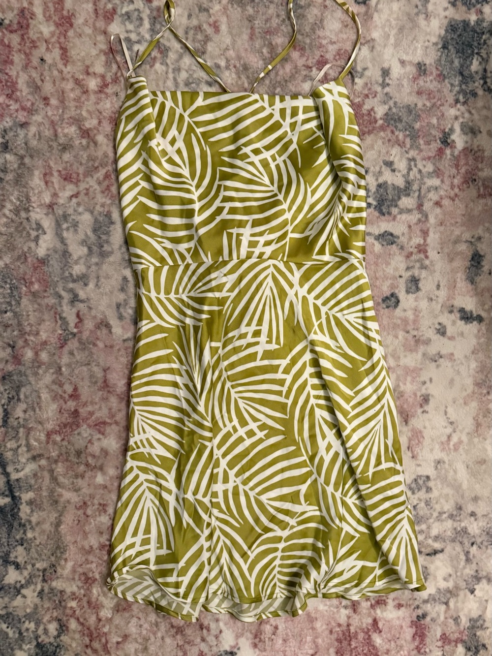 Forever 21 Olive Green & White Palm-Print Skater Dress